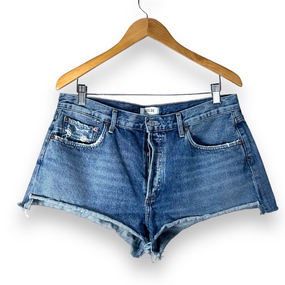 Agolde Blue Distressed Denim Jean Shorts